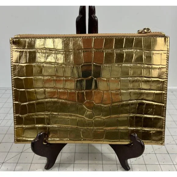 Michael Kors Gold Jet Set Travel XL Leather Clutch New NWT Wristlet w/Strap - Picture 4 of 7